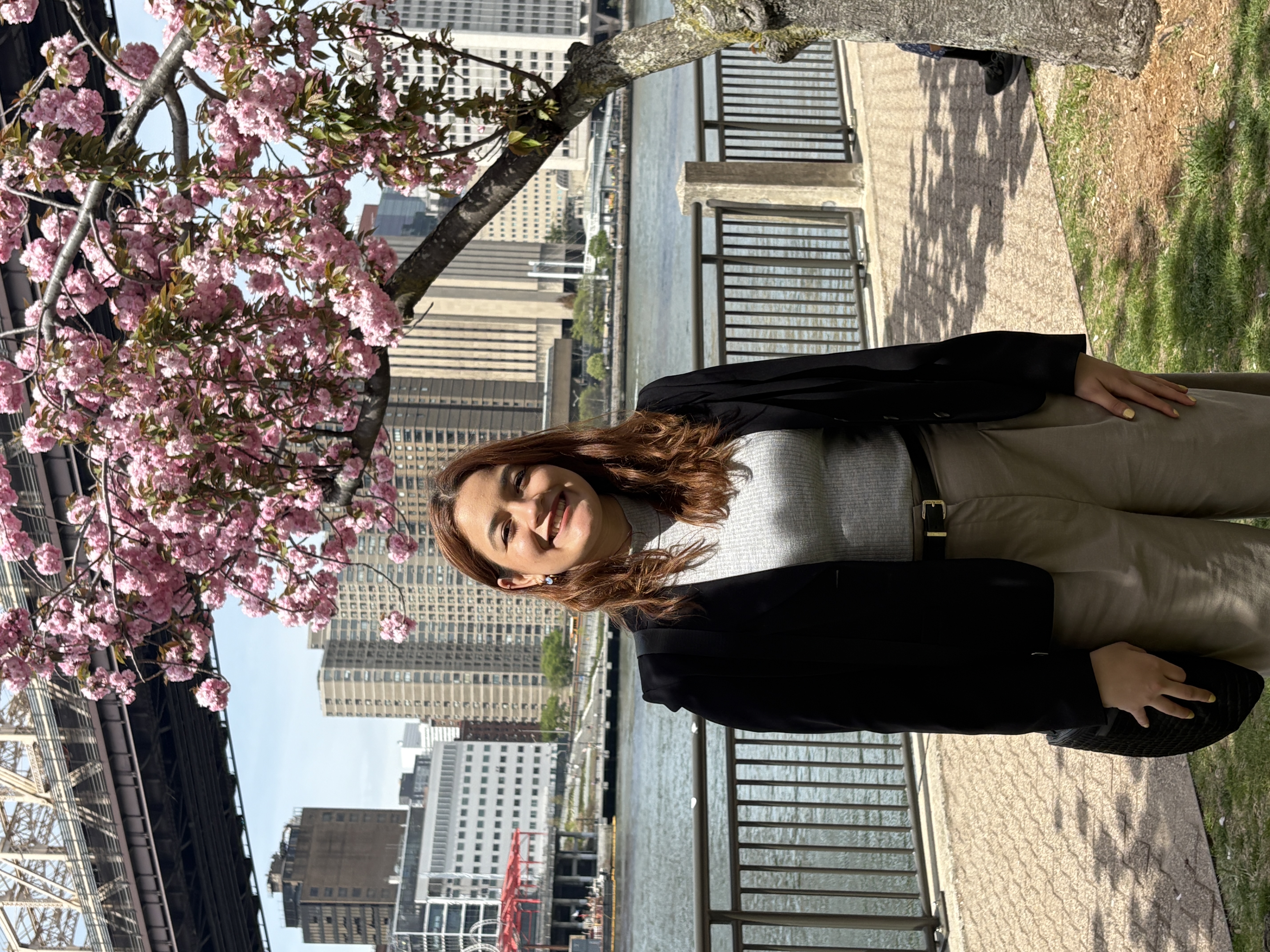 Montserrat posing in front of the NYC skyline.
